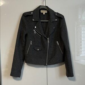 NWOT MICHAEL KORS Charcoal Grey Wool Moto Jacket, Size M